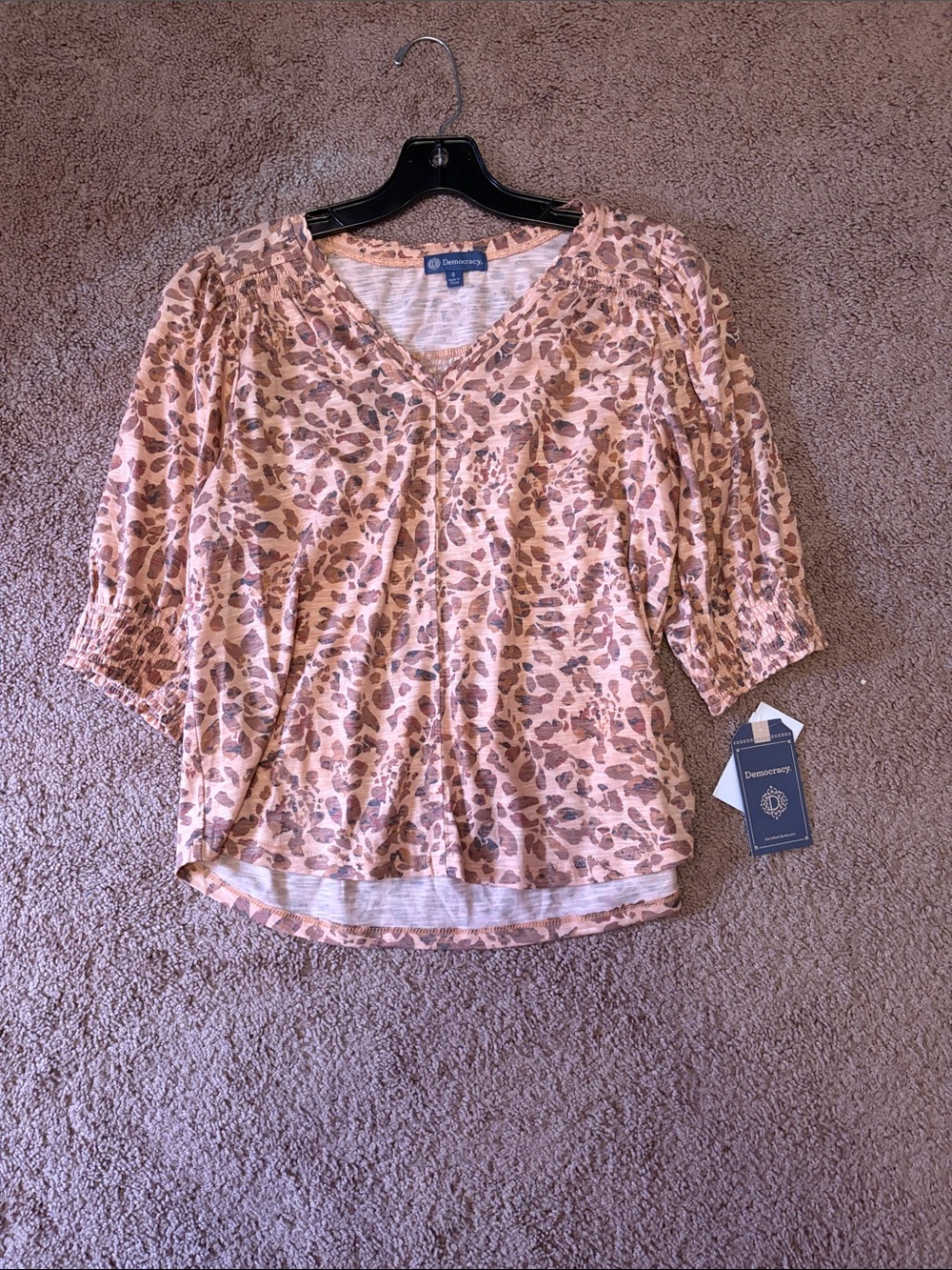 Democracy Blush Pink Leopard-Print V-Neck Blouse